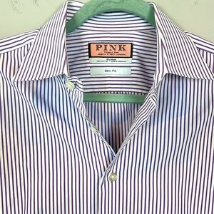 Thomas Pink Men Slim Fit 100% Cotton Dress Button Down French Cuff Shirt 15.5